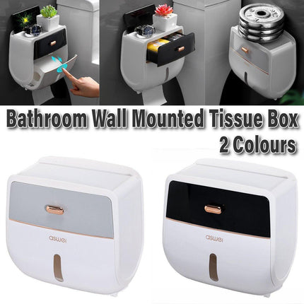 Wall-Mounted Toilet Tissue Paper Roll Holder Storage Box No punching Waterproof