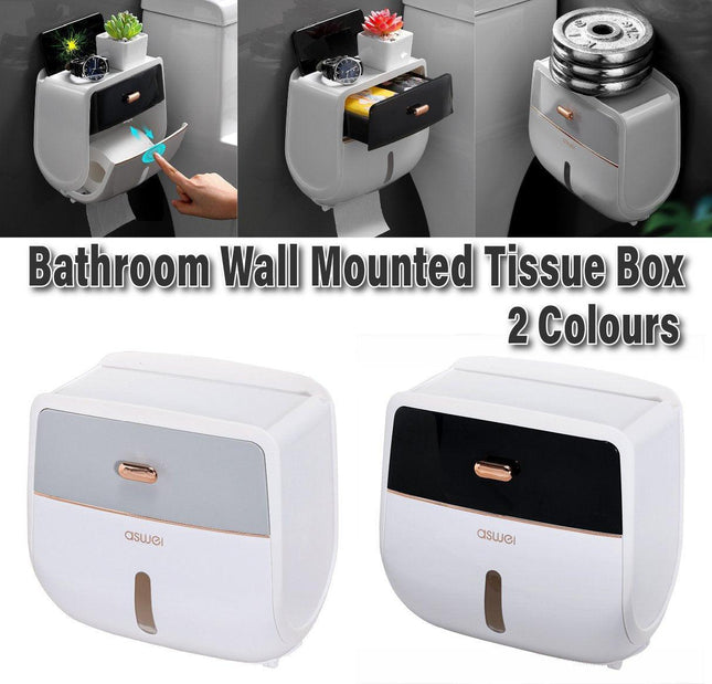Wall-Mounted Toilet Tissue Paper Roll Holder Storage Box No punching Waterproof