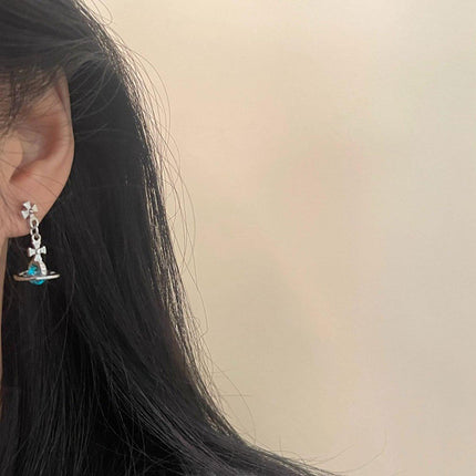 Elegant 3D Saturn Earrings for Women Unique Transparent Niche Design Jewelry