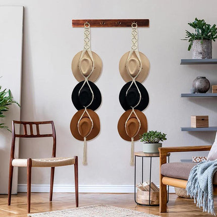 Boho Hand-Woven Macrame Hat Display Rack Hanging Cap Holder 1-3 Hat Rope hanger - Aimall