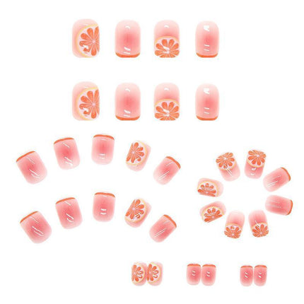 24X Orange Fake Nail Reusable Stick On Nails Press on Full Cover False Nail Tips - Aimall