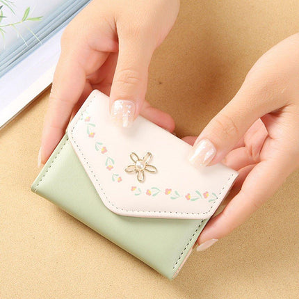 Small Wallet Women Tri-Folded Wallet Cash Pocket Flowers Card Holder Coin Purse
