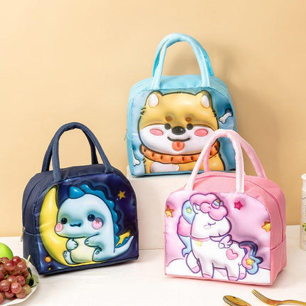 Cute 3D Cartoon Insulated Lunch Bag Oxford Fabric Bento Tote for School Use