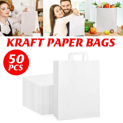 50pcs White Kraft Paper Tote Bags Gift Bags for Packaging Shopping and Storage