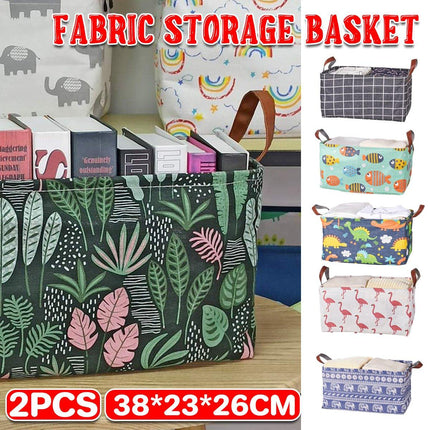 2pcs Foldable Cotton Linen Storage Baskets Home Organizer Box Office Supplies