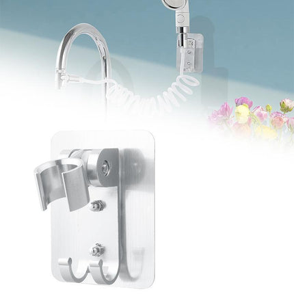 Adjustable Bracket Suction Shower Head Handset Holder Bathroom Wall Mount +Hooks - Aimall