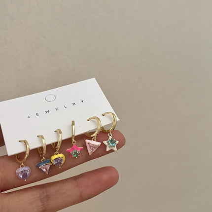 Colourful Geometric Earrings Glazed Zircon Fashion Dangle Sweet Jewelry