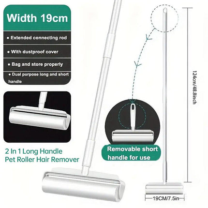 Dual Purpose Pet Hair Removal Roller Long Handle Sticky Lint Brush for Bed Floor