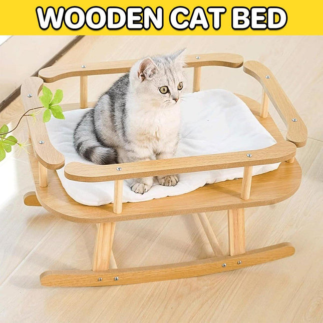 Wooden Cat Bed Simple Rocking Pet Bed Comfortable Elevated Sleeping Furniture