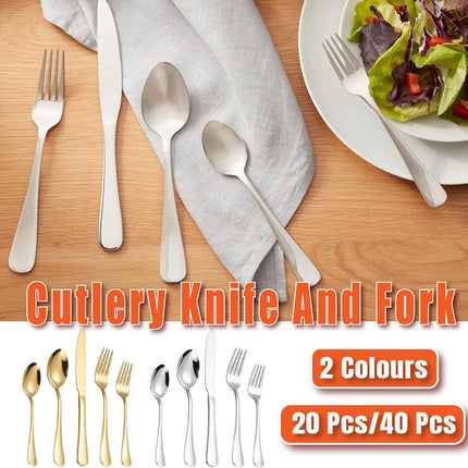 20/40pcs Stainless Steel Cutlery Set Knife Fork Spoon Western Hotel Tableware