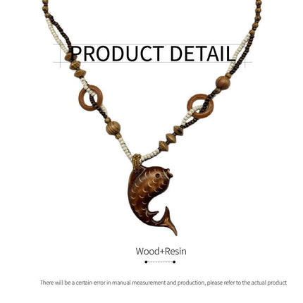 Long Wood Necklace with Fish Pendant Unique Fashion Jewelry Ornament