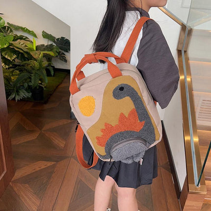 Dinosaur Canvas School Backpack Cartoon Shoulder Bag for Kids Small Travel Bag