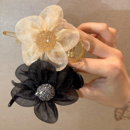 Women Gauze Flower hairband Mesh Bow Hair Claw Hair Grab Clip Hair Accessories - Aimall