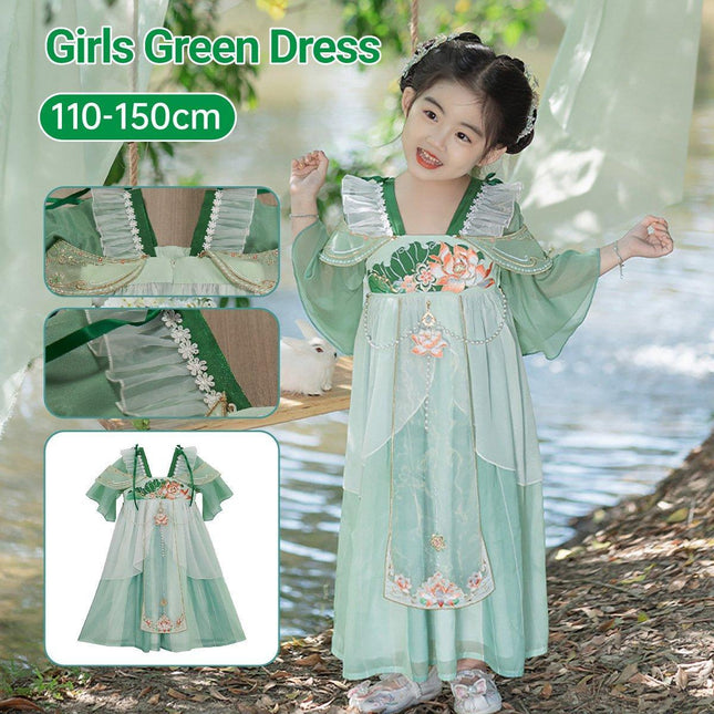 Chinese Style Green Hanfu Dress for Girls Summer Outfit Traditional Fashion