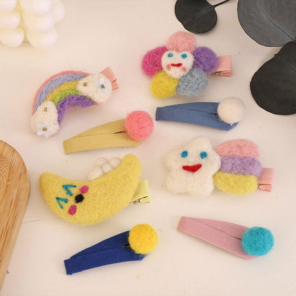 Cute Rainbow Moon Hairpin with Fabric Felt Ball Fashion Hair Accessories Gift