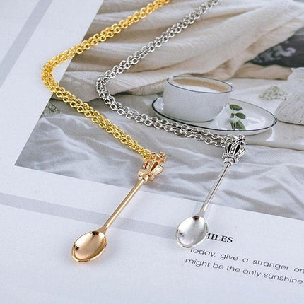 Mini Crown Spoon Necklace Pendant Charm Festival Cutlery Tea Party Gift HOT - Aimall