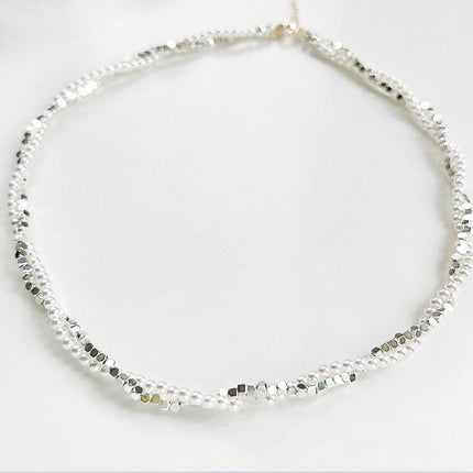 Double Layered Pearl Necklace Bracelet Set Silver Jewelry Women Fashion