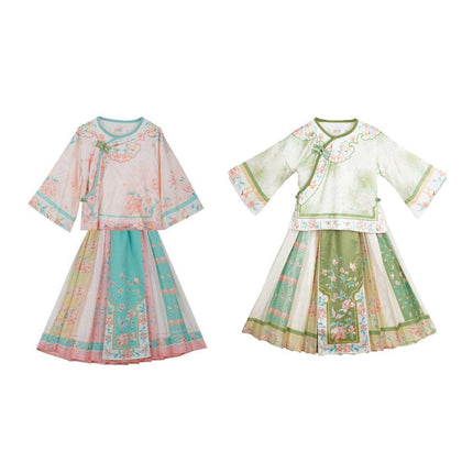 Spring Chinese Style Hanfu Girls Modified Tang Suit Two-Piece Colourful Set