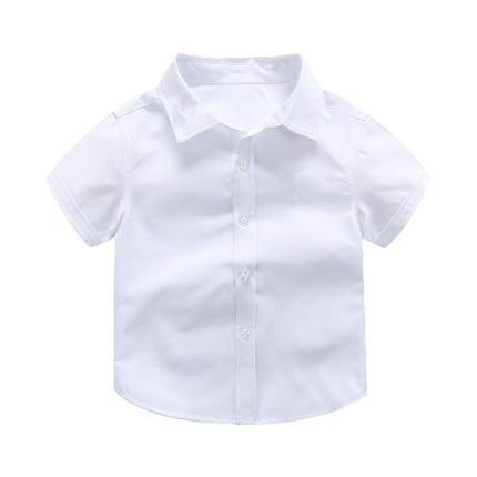 Boys Children's Kids White Short Sleeve School Shirt Open Neck With Lay Back Collar - Aimall