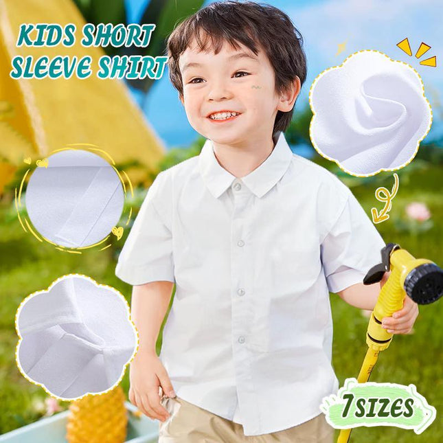 Boys Children's Kids White Short Sleeve School Shirt Open Neck With Lay Back Collar - Aimall