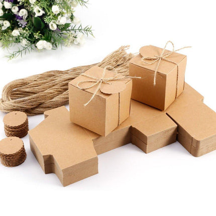 50pcs Vintage Kraft Paper Wedding Candy Boxes Party Favor Gift Box Recyclable