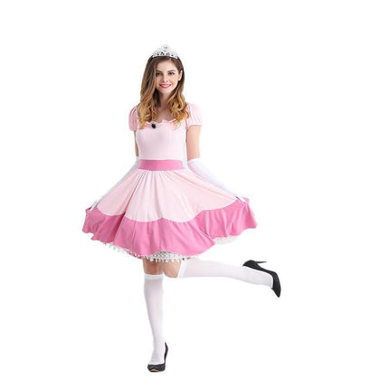 Ladies Princess Peach Costume Super Mario Pink Fancy Dress Party Halloween AU