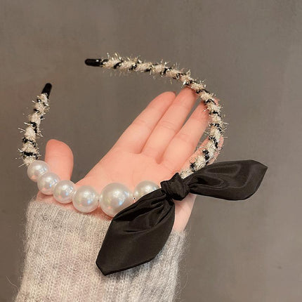 Women Girl Retro Rabbit Ear Pearl Party Headband Hair Head Band Hoop Short Hair - Aimall