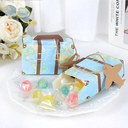 50PCS Vintage Travel Map Candy Boxes Gift Packaging Retro Luggage Design Party