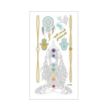 Women Lady Metallic gold silver color boho arm Body Temporary Tattoo Sticker Art - Aimall