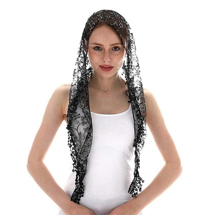 3pcs Floral Lace Tricot Veil Women Scarf Headscarf Soft Lightweight Accessories