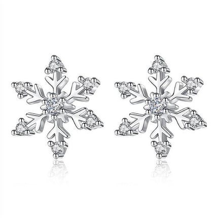 Zircon Snowflake Christmas Earrings Studs Winter Jewelry for Women and Girls