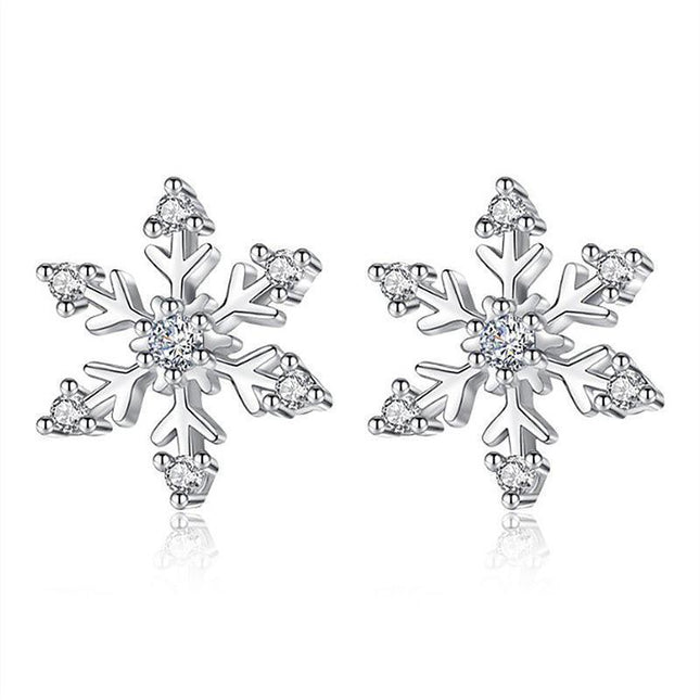 Zircon Snowflake Christmas Earrings Studs Winter Jewelry for Women and Girls