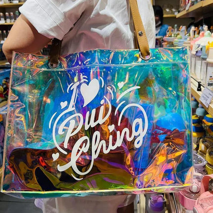 2PCS Transparent PVC Tote Bag Hologram Jelly Cosmetic GiftBag Iridescent Handbag