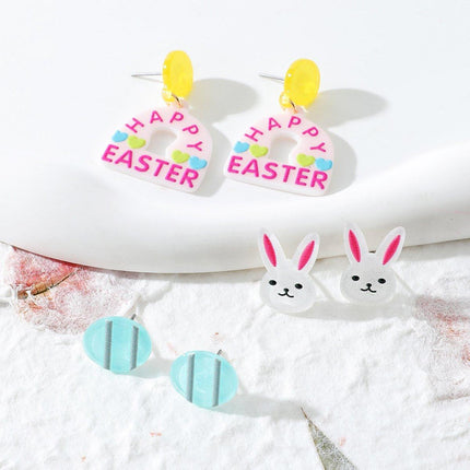 Easter Rabbit Egg Earrings Acrylic Jewellery Set Festive Accessories Women