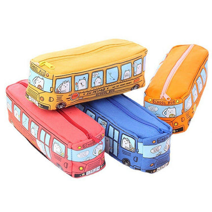 4PCS Large Capacity Cartoon Bus Pencil Case Stationery Storage Bag for School or Gifts