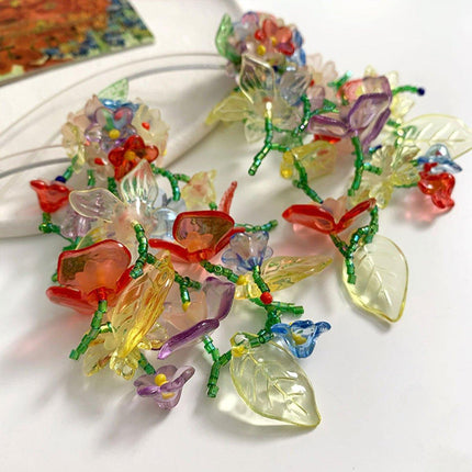 Colourful Flower Long Drop Earrings Elegant Sweet Jewelry for Women Fashion Gift