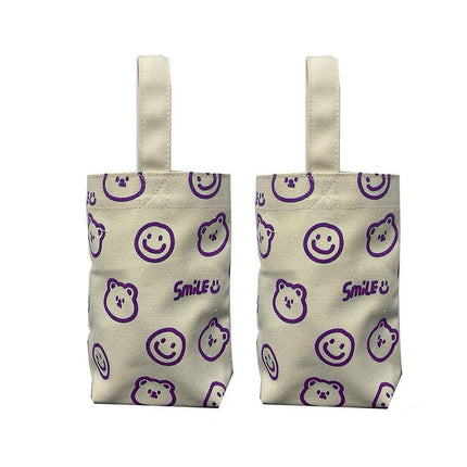 2pcs Cartoon Printed Canvas Bag Cute Casual Handbag Cup Holder Tote Bag Set