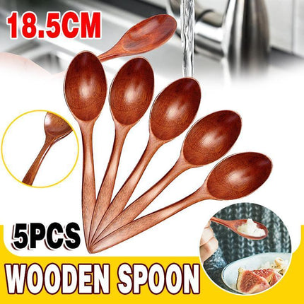 5PCS/lot Kitchen Wooden Spoon Bamboo Cooking Utensil Soup Teaspoon Tableware - Aimall