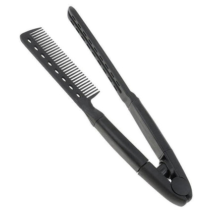 Folding Styling V Comb Hair Straightener Hairdressing Salon Straightening Brush - Aimall