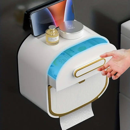 Wall Mounted Multifunctional Tissue Box Toilet Paper Storage Box Non-perforated