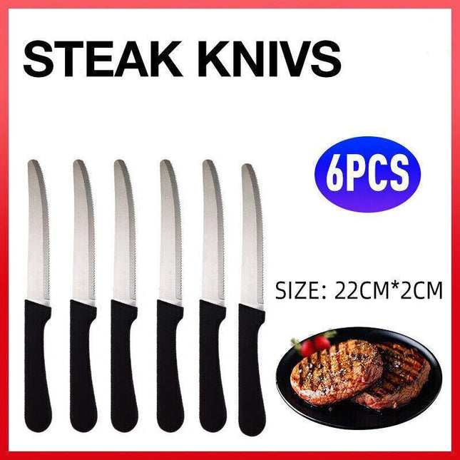 6 Pcs Steak Knives Dinner Set Stainless Steel Serrated Dishwasher Safe Knife Au - Aimall