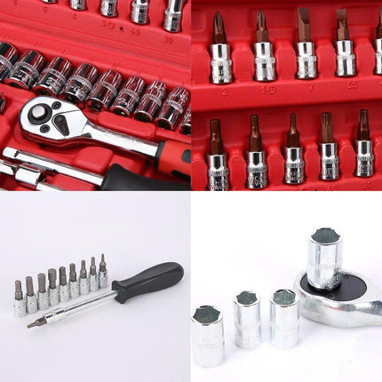 53PCS Metric Deep Socket Set 1/4" Drive Wrench with Flexible Extension Bar Tools