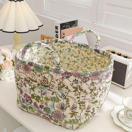 Portable Fabric Storage Basket Korean Pastoral Style Organizer for Home Sundries