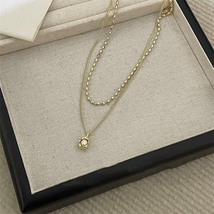 Love Butterfly Pearl Tassel Double Layer Necklace Elegant Jewelry Women Fashion