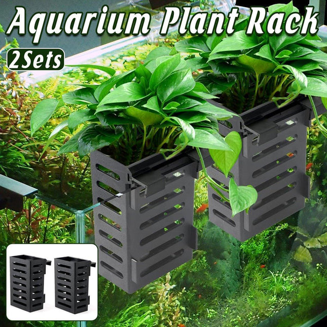 2Sets Aquarium Hydroponic Plant Holder Plastic Square Hollow Cage Storage Basket