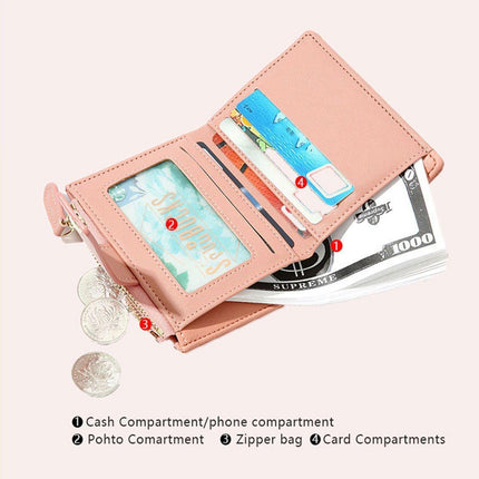 Stylish Women Short Wallet Multi-card Money Clip Zipper Two-Fold Purse Leather