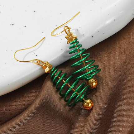 Festive Green Christmas Tree Earrings Holiday Jewelry for Women Gift Accessory