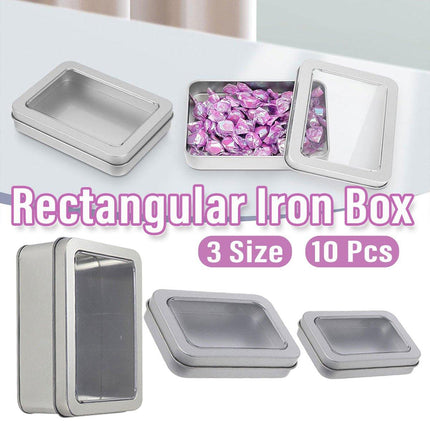10pcs Metal Iron Box with Open Window Storage Rectangle Packaging Containers