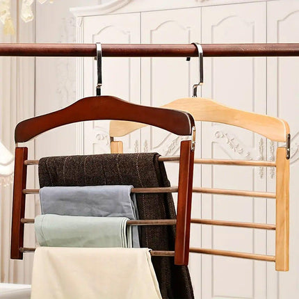 Multi Tier Wooden Trouser Rack Household Towel Rack Space Saving Pants Hanger
