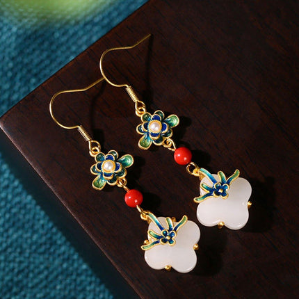 Chinese Flower Earrings Ethnic Style Hanfu Earrings for Traditional Jewelry